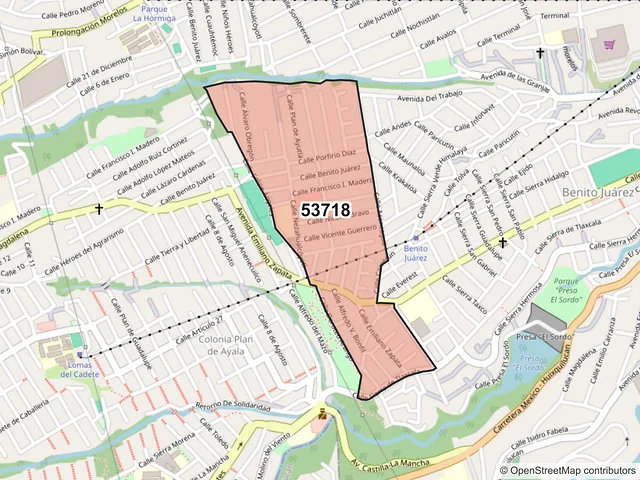 Mapa del código postal 53718, Naucalpan de Juárez, México