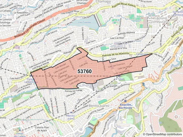 Mapa del código postal 53760, Naucalpan de Juárez, México
