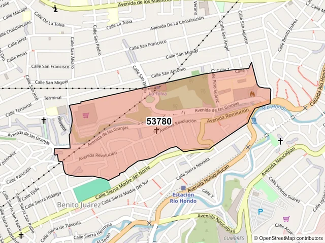 Mapa del código postal 53780, Naucalpan de Juárez, México