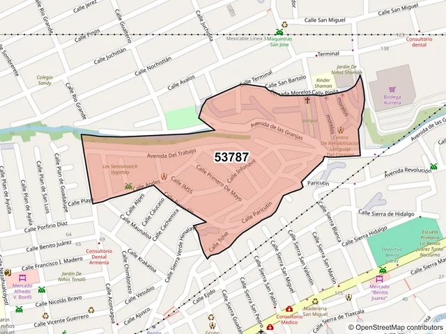 Mapa del código postal 53787, Naucalpan de Juárez, México
