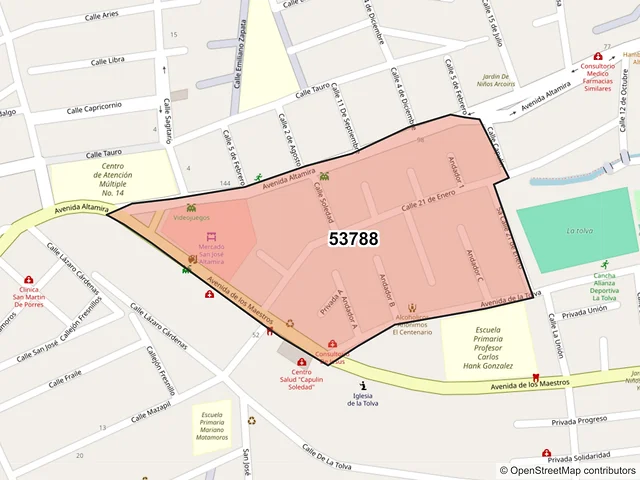 Mapa del código postal 53788, Naucalpan de Juárez, México