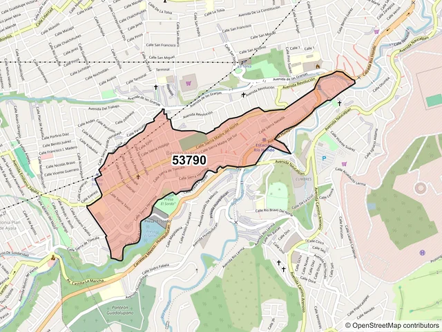 Mapa del código postal 53790, Naucalpan de Juárez, México