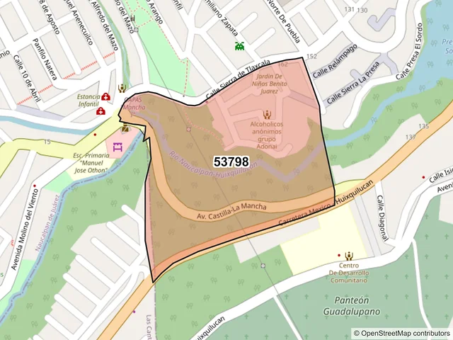 Mapa del código postal 53798, Naucalpan de Juárez, México