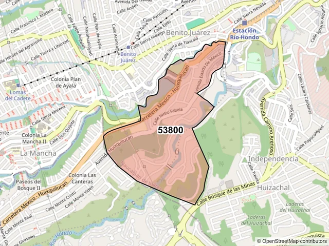 Mapa del código postal 53800, Naucalpan de Juárez, México