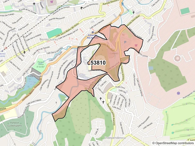 Mapa del código postal 53810, Naucalpan de Juárez, México