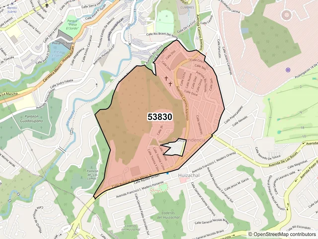 Mapa del código postal 53830, Naucalpan de Juárez, México
