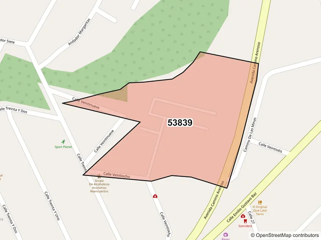 Mapa del código postal 53839, Naucalpan de Juárez, México