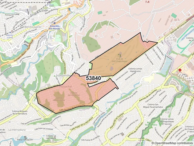 Mapa del código postal 53840, Naucalpan de Juárez, México