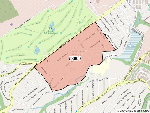 Mapa del código postal 53900, Naucalpan de Juárez, México