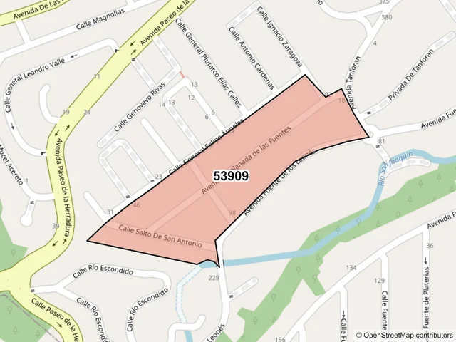 Mapa del código postal 53909, Naucalpan de Juárez, México