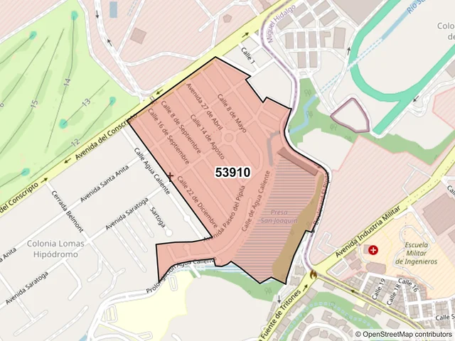 Mapa del código postal 53910, Naucalpan de Juárez, México