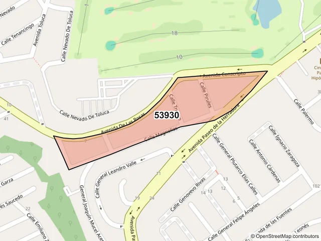 Mapa del código postal 53930, Naucalpan de Juárez, México