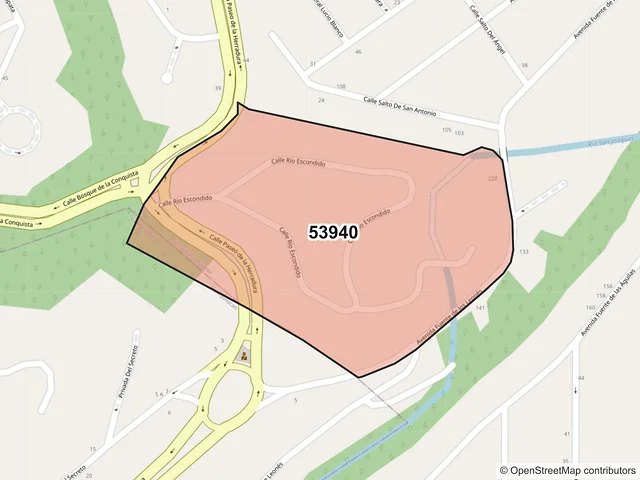 Mapa del código postal 53940, Naucalpan de Juárez, México