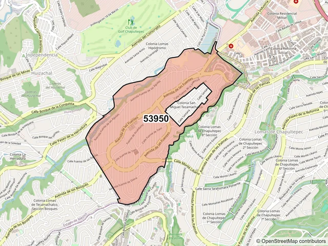 Mapa del código postal 53950, Naucalpan de Juárez, México