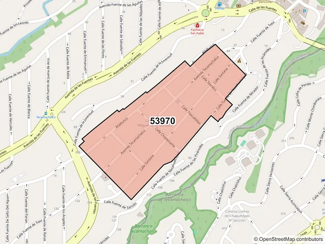 Mapa del código postal 53970, Naucalpan de Juárez, México