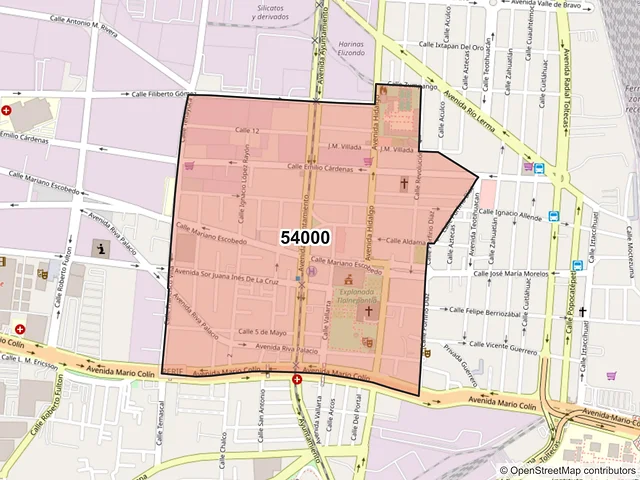Mapa del código postal 54000, Tlalnepantla de Baz, México