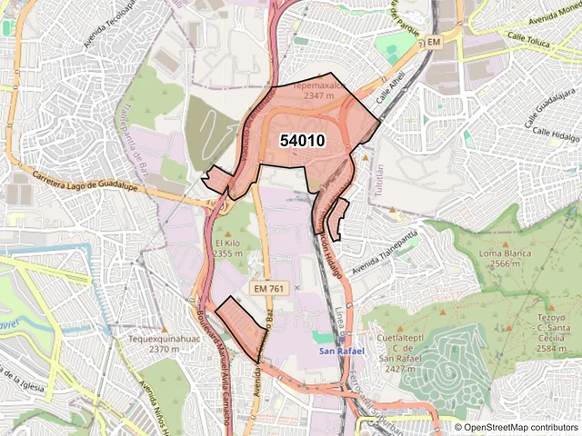 Mapa del código postal 54010, Tlalnepantla de Baz, México