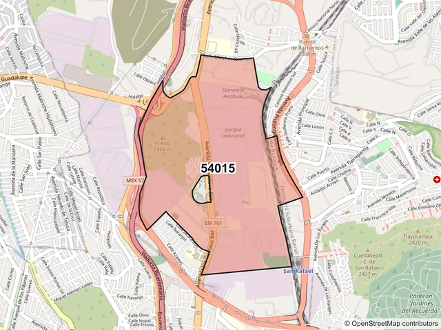 Mapa del código postal 54015, Tlalnepantla de Baz, México