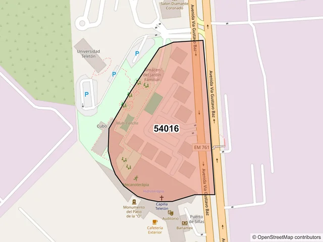 Mapa del código postal 54016, Tlalnepantla de Baz, México