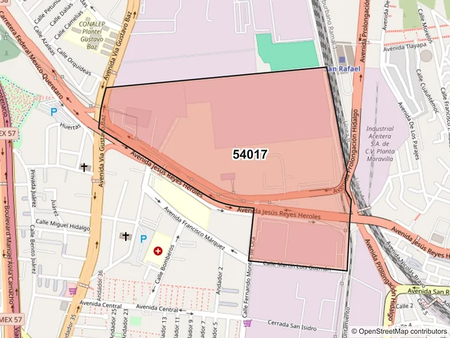 Mapa del código postal 54017, Tlalnepantla de Baz, México