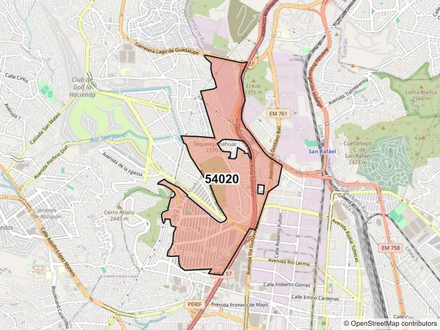Mapa del código postal 54020, Tlalnepantla de Baz, México