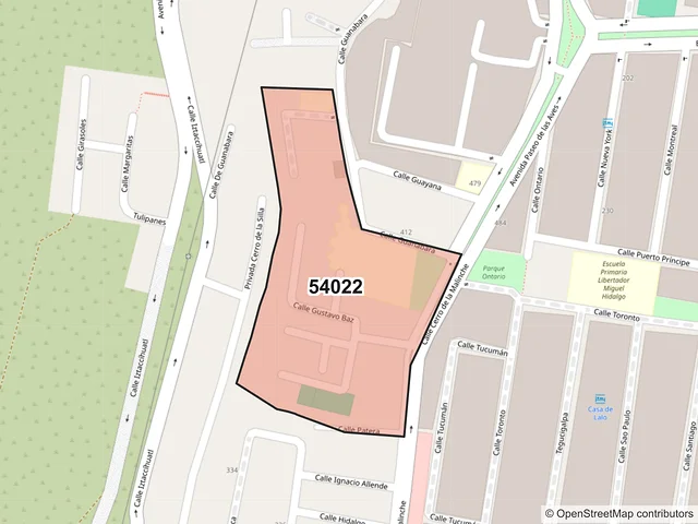 Mapa del código postal 54022, Tlalnepantla de Baz, México