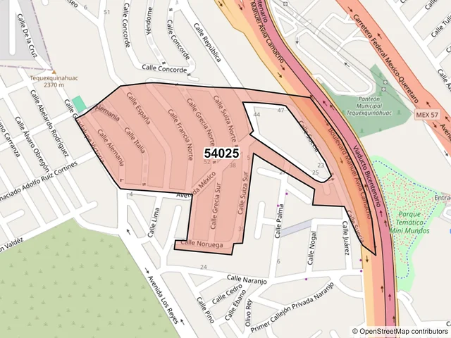 Mapa del código postal 54025, Tlalnepantla de Baz, México