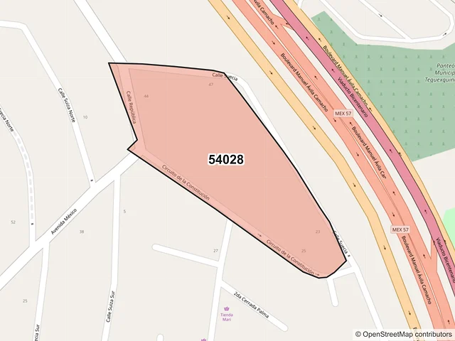 Mapa del código postal 54028, Tlalnepantla de Baz, México