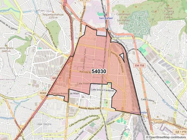 Mapa del código postal 54030, Tlalnepantla de Baz, México