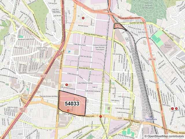 Mapa del código postal 54033, Tlalnepantla de Baz, México