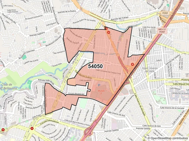 Mapa del código postal 54050, Tlalnepantla de Baz, México