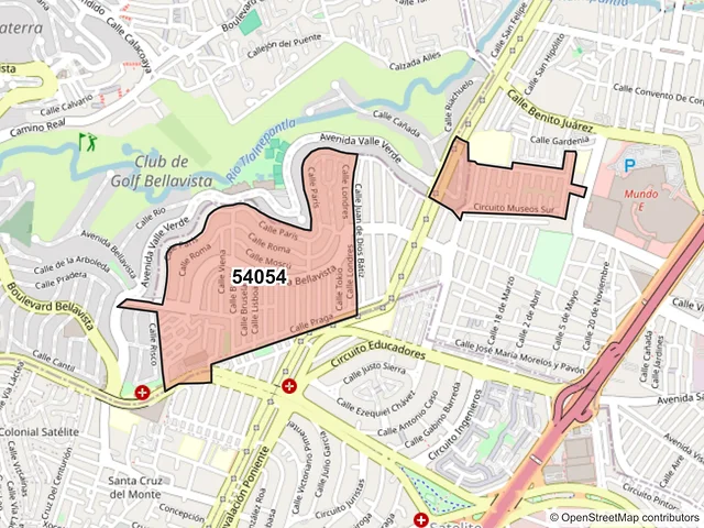Mapa del código postal 54054, Tlalnepantla de Baz, México