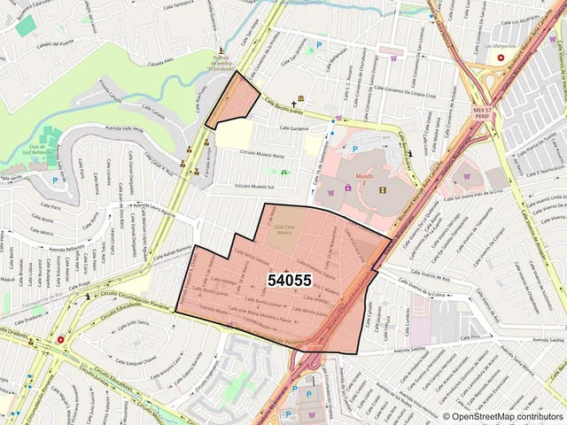 Mapa del código postal 54055, Tlalnepantla de Baz, México