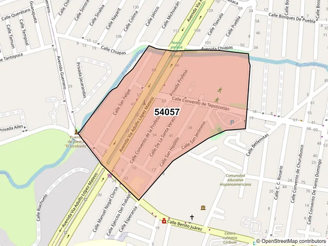 Mapa del código postal 54057, Tlalnepantla de Baz, México
