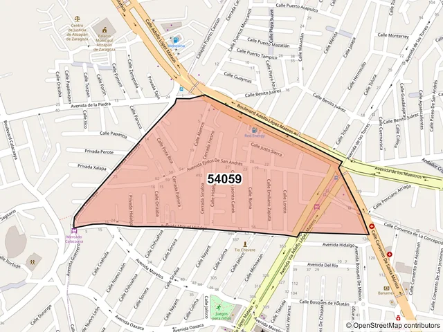 Mapa del código postal 54059, Tlalnepantla de Baz, México