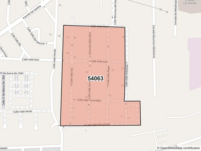 Mapa del código postal 54063, Tlalnepantla de Baz, México