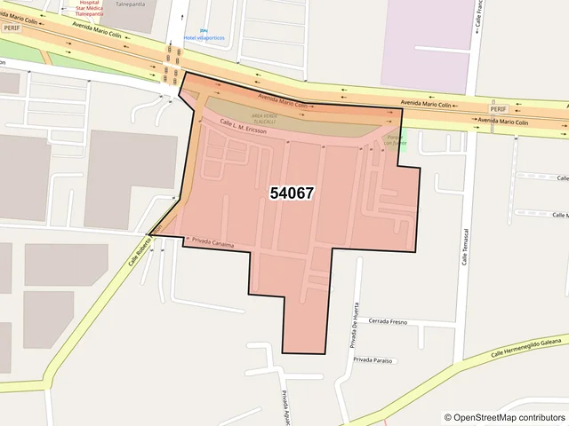 Mapa del código postal 54067, Tlalnepantla de Baz, México