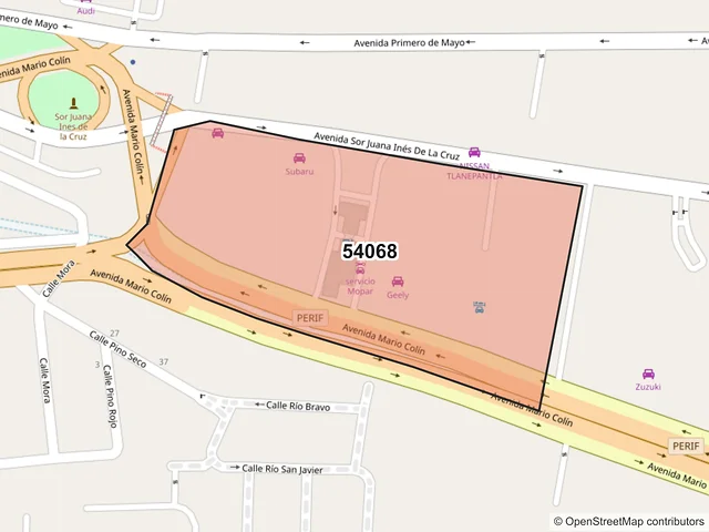 Mapa del código postal 54068, Tlalnepantla de Baz, México