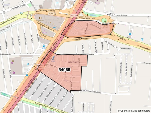Mapa del código postal 54069, Tlalnepantla de Baz, México