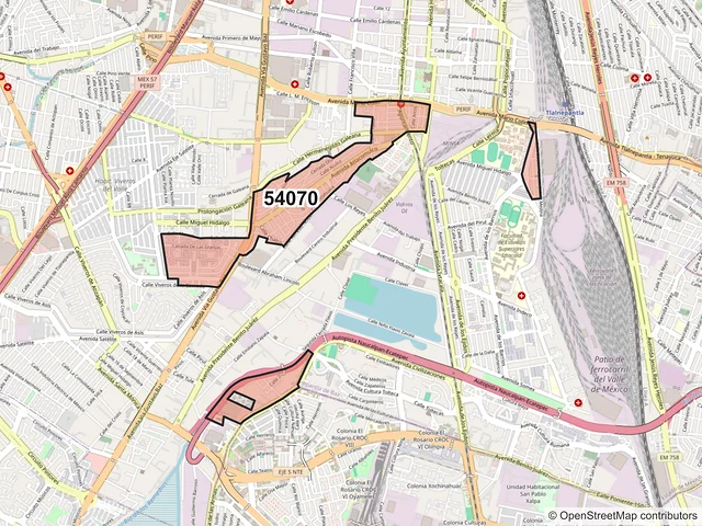 Mapa del código postal 54070, Tlalnepantla de Baz, México