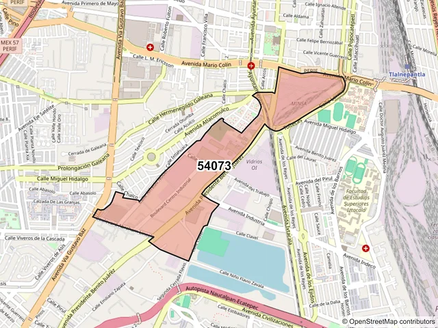 Mapa del código postal 54073, Tlalnepantla de Baz, México