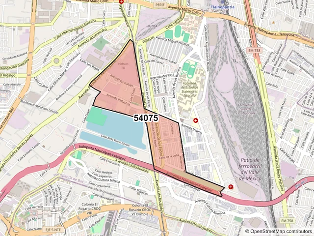 Mapa del código postal 54075, Tlalnepantla de Baz, México
