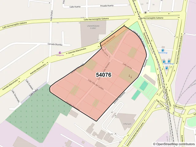 Mapa del código postal 54076, Tlalnepantla de Baz, México