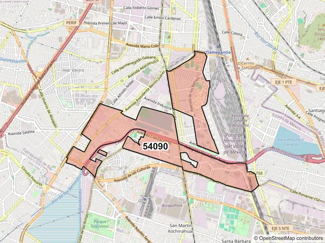 Mapa del código postal 54090, Tlalnepantla de Baz, México