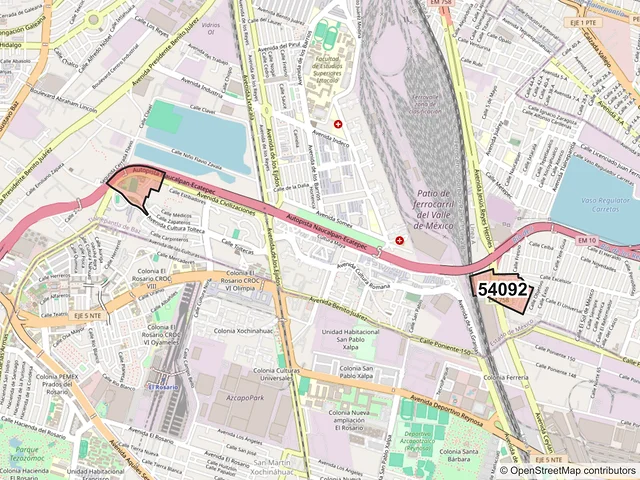 Mapa del código postal 54092, Tlalnepantla de Baz, México