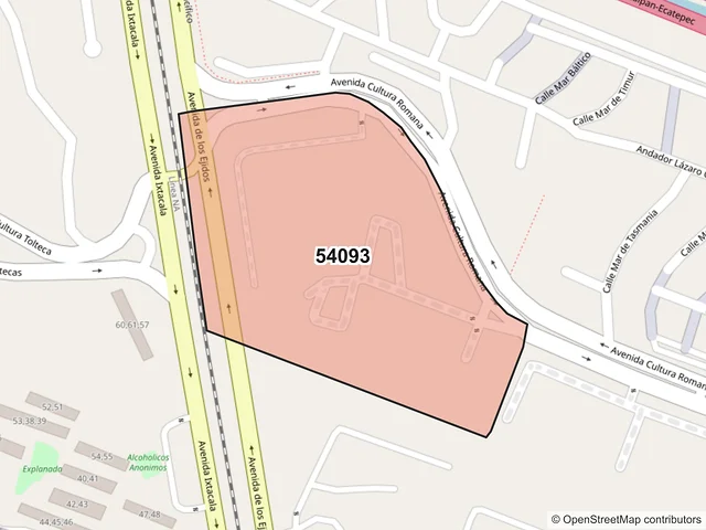 Mapa del código postal 54093, Tlalnepantla de Baz, México