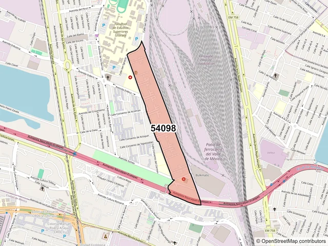 Mapa del código postal 54098, Tlalnepantla de Baz, México