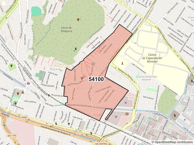 Mapa del código postal 54100, Tlalnepantla de Baz, México