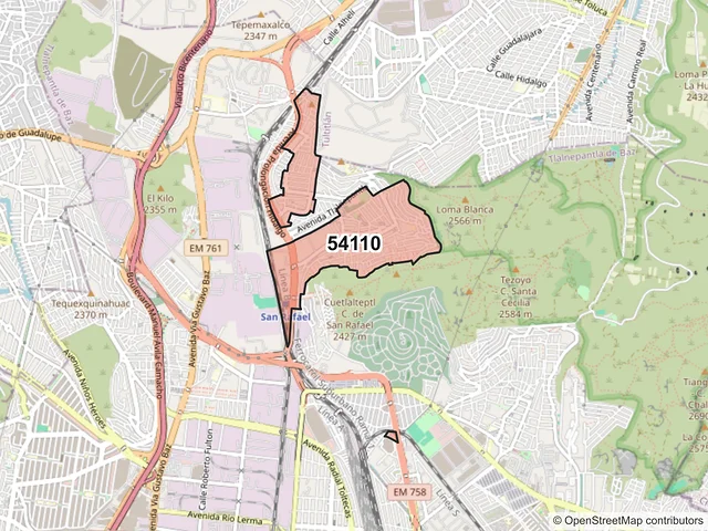 Mapa del código postal 54110, Tlalnepantla de Baz, México