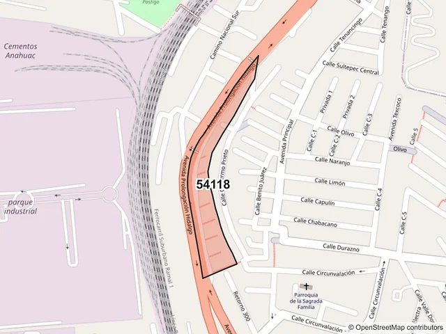Mapa del código postal 54118, Tlalnepantla de Baz, México